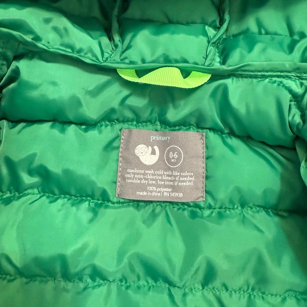 Primary kids baby green lightweight puffer jacket‎ 0-6 months